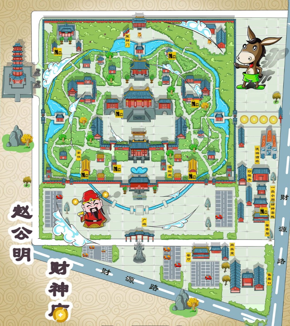 河池寺庙类手绘地图